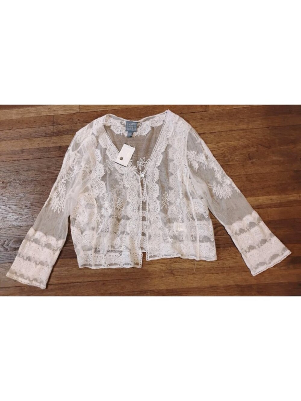 New Rabbit Rabbit Rabbit Designs Sheer Lace Flared Sleeve Blouse Size XL White - Picture 2 of 14